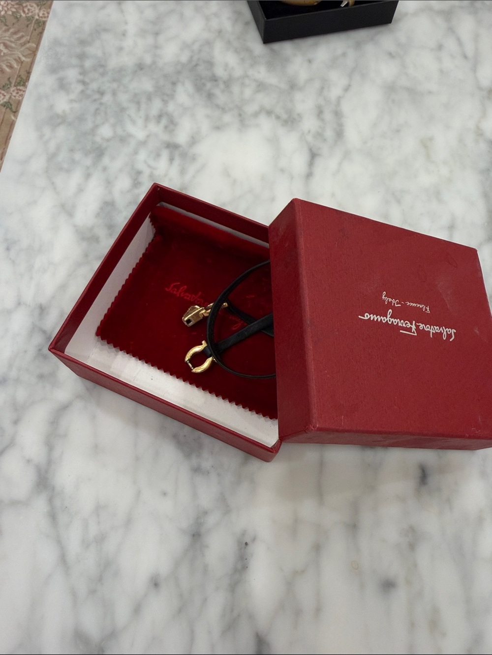 Salvatore Ferragamo Black Cord Bracelet with Gold-Tone Gancini Accent